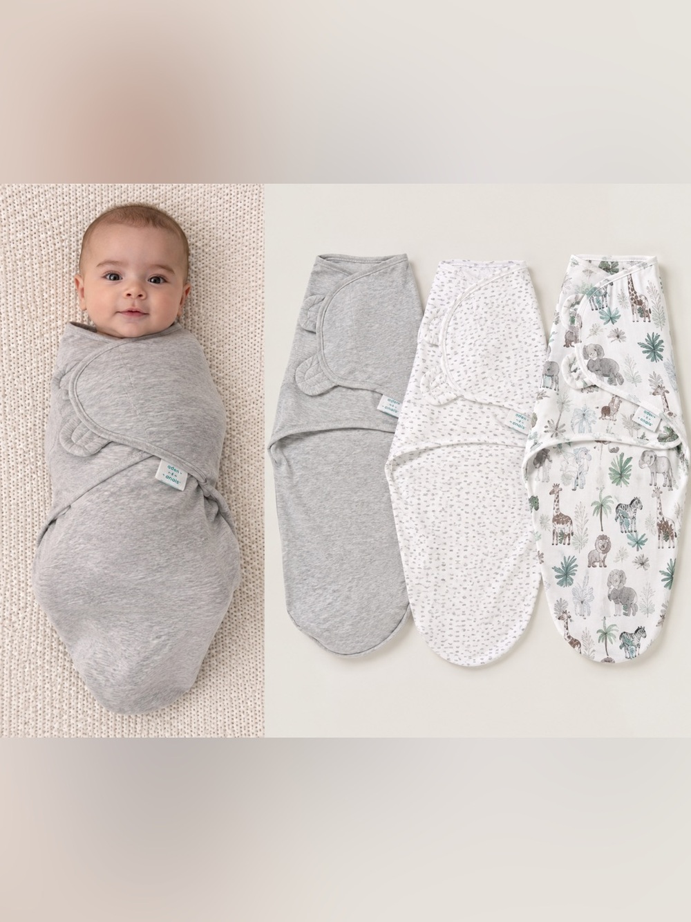 Aden + Anais Essentials 3-Pack Easy Swaddle Wraps 0-3M Baby Cotton